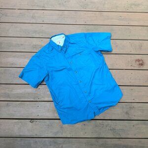 Red Head Mens Collared Short Sleeve Blue Button Down Shirt Size Large